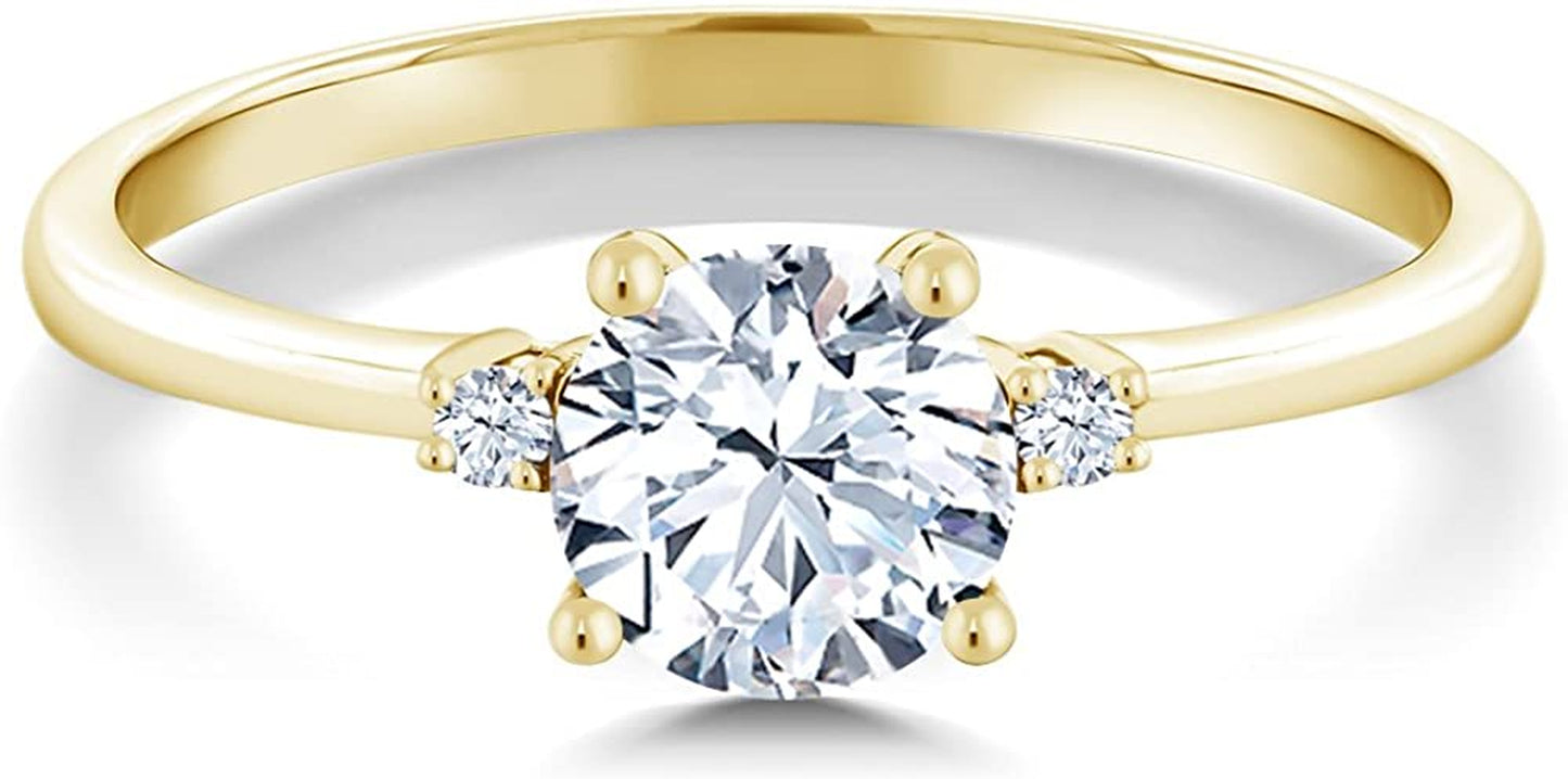 10K Yellow Gold Hearts and Arrows White Created Sapphires Women 3 Stone Engagement Ring (1.23 Cttw, Available in Size 5, 6, 7, 8, 9)