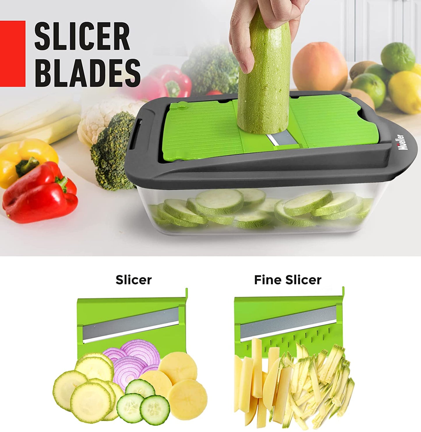Mueller Pro-Series 10-In-1, 8 Blade Vegetable Slicer, Onion Mincer Chopper, Vegetable Chopper, Cutter, Dicer, Egg Slicer with Container