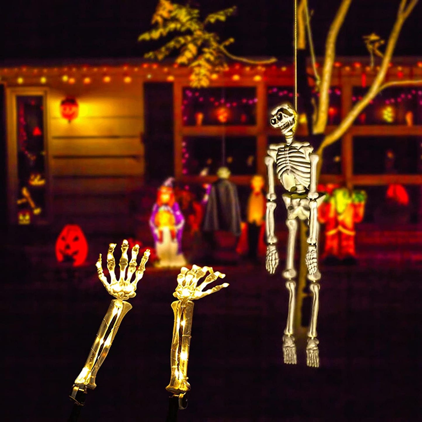 Halloween Decorations 2PCS Lighted Skelton Arm Stakes 48 LED Halloween Décor Light up Halloween Skeleton Decorations with Timer Waterproof Battery Operated Outdoor Ornament Yard Decor Holiday Party
