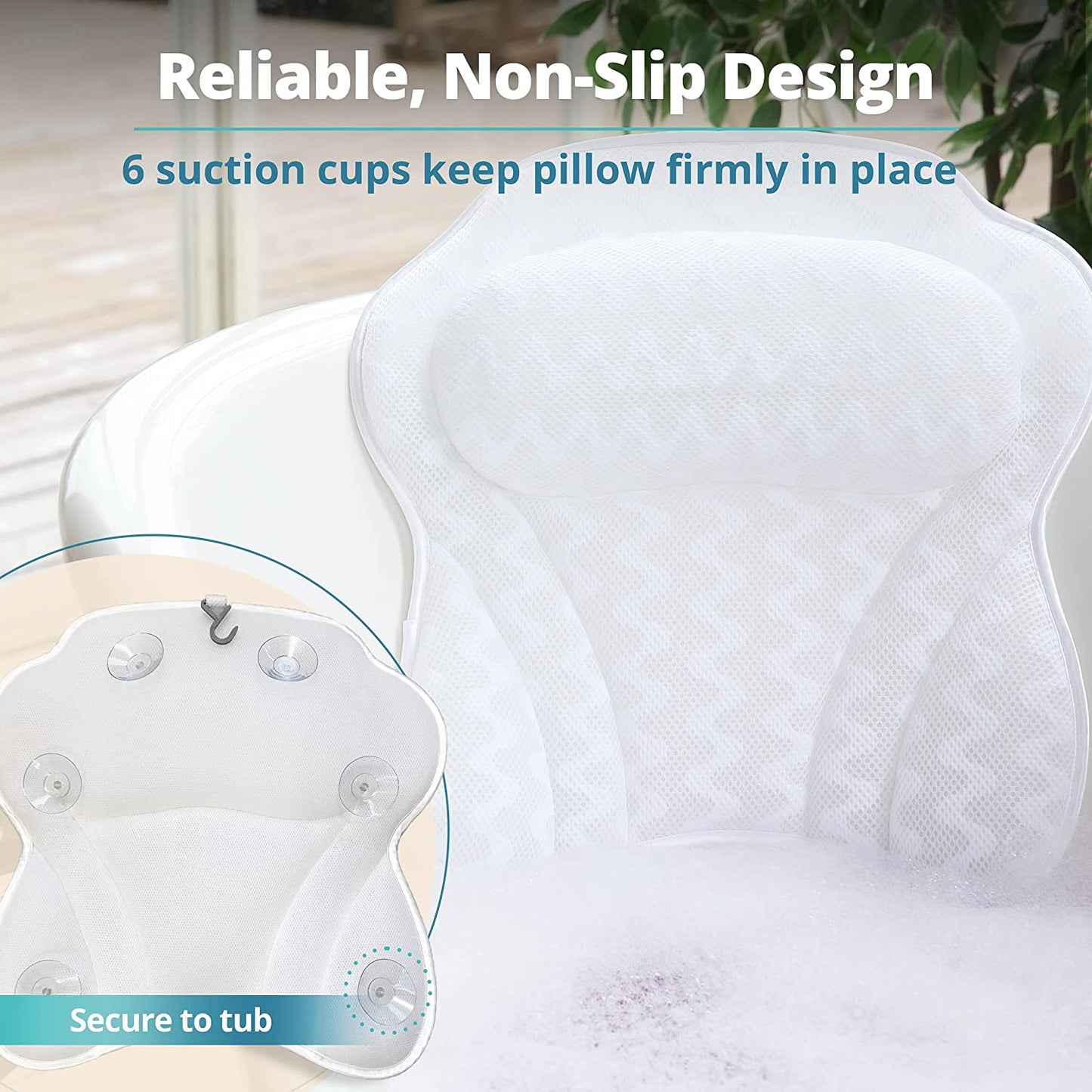 Bath Pillow Bathtub Pillow Back Neck Support Pillow, Spa Cushion for Tub, Relaxing Headrest Bath Pillow, Portable Washable Bathtub Accessories with 3D Air Mesh Thick Soft Bath Pillow, White