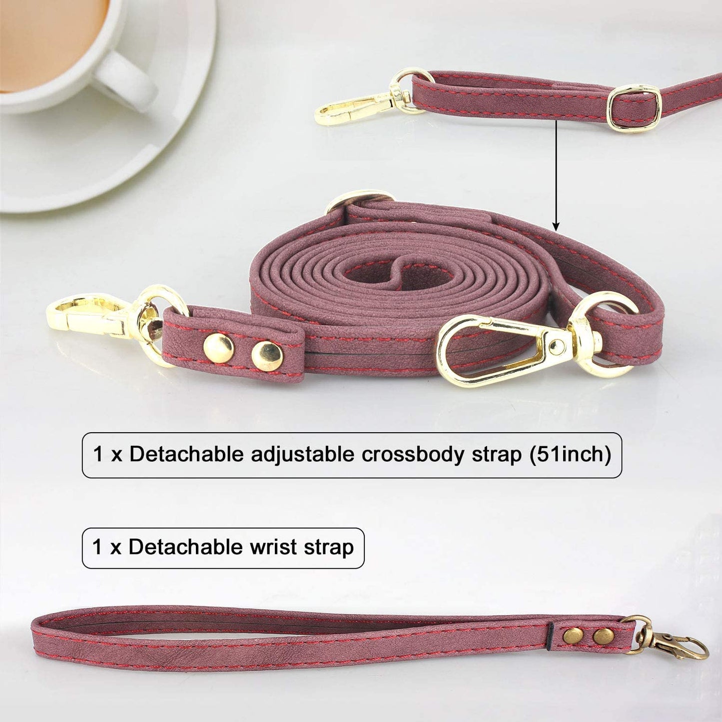 Lacass Compatible with Iphone 12 Pro Max Crossbody Chain Dual Zipper Detachable Magnetic Leather Wallet Case Cover Wristlets Wrist Strap with Card Slot Money Pocket(Wine Red)