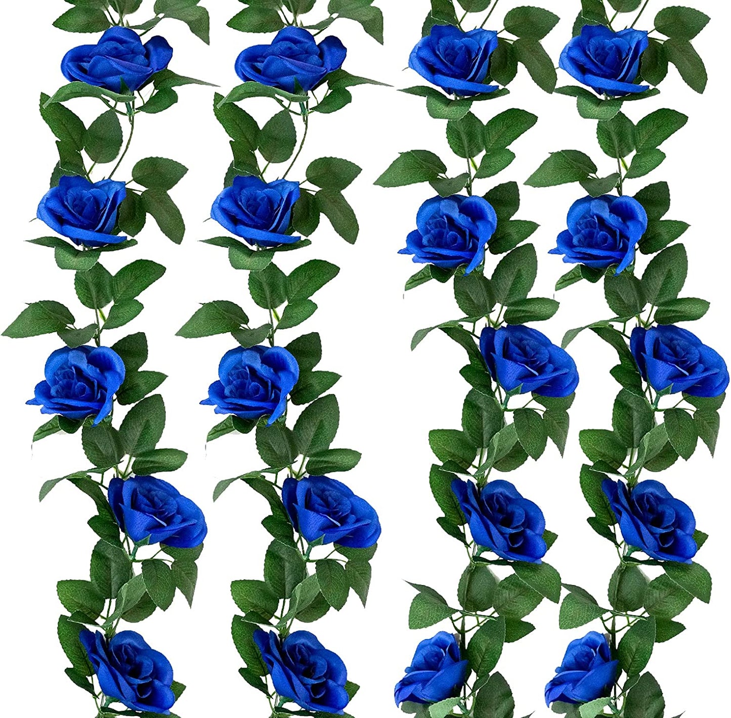 4PCS(30FT) Artificial Rose Vine Fake Rose Garland Artificial Flowers for Hotel Wedding Home Party Garden Decor(Royal Blue)