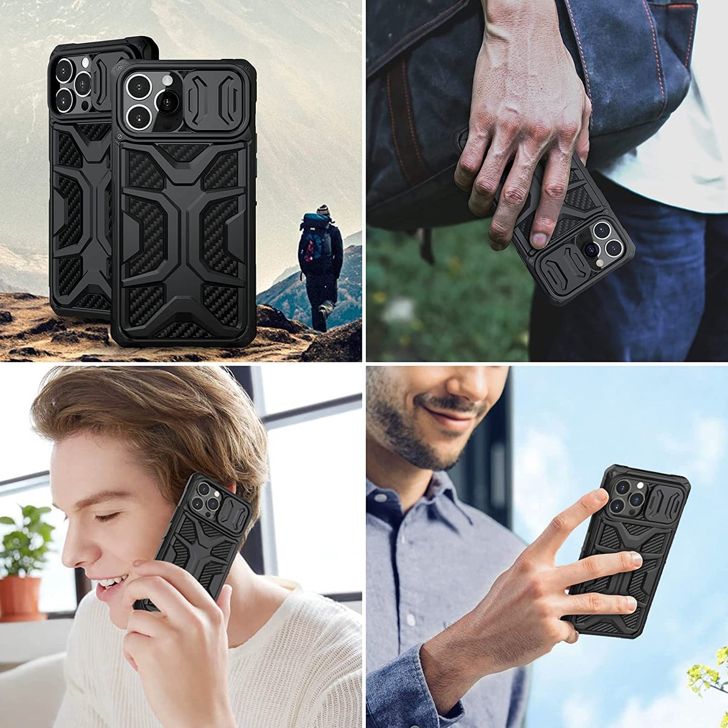 Iphone 13 Pro Max Case with Camera Cover, Military Grade Case with Slide Camera Lens Protection for Men and Women, Shockproof Armor Case 6.7 Inch, Black
