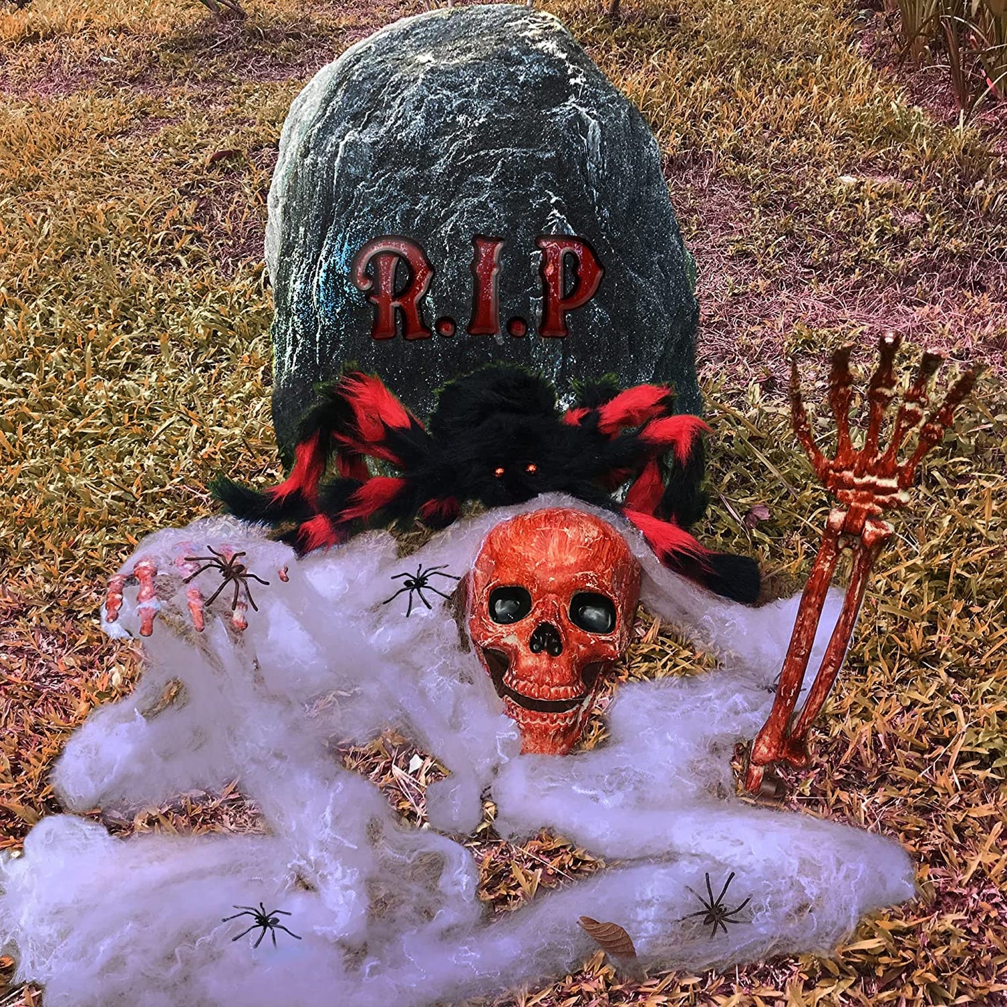 Halloween Decorations Outdoor Skeleton Stake Decor Scary Spider & Web Decoration for Yard Lawn Garden Halloween Party