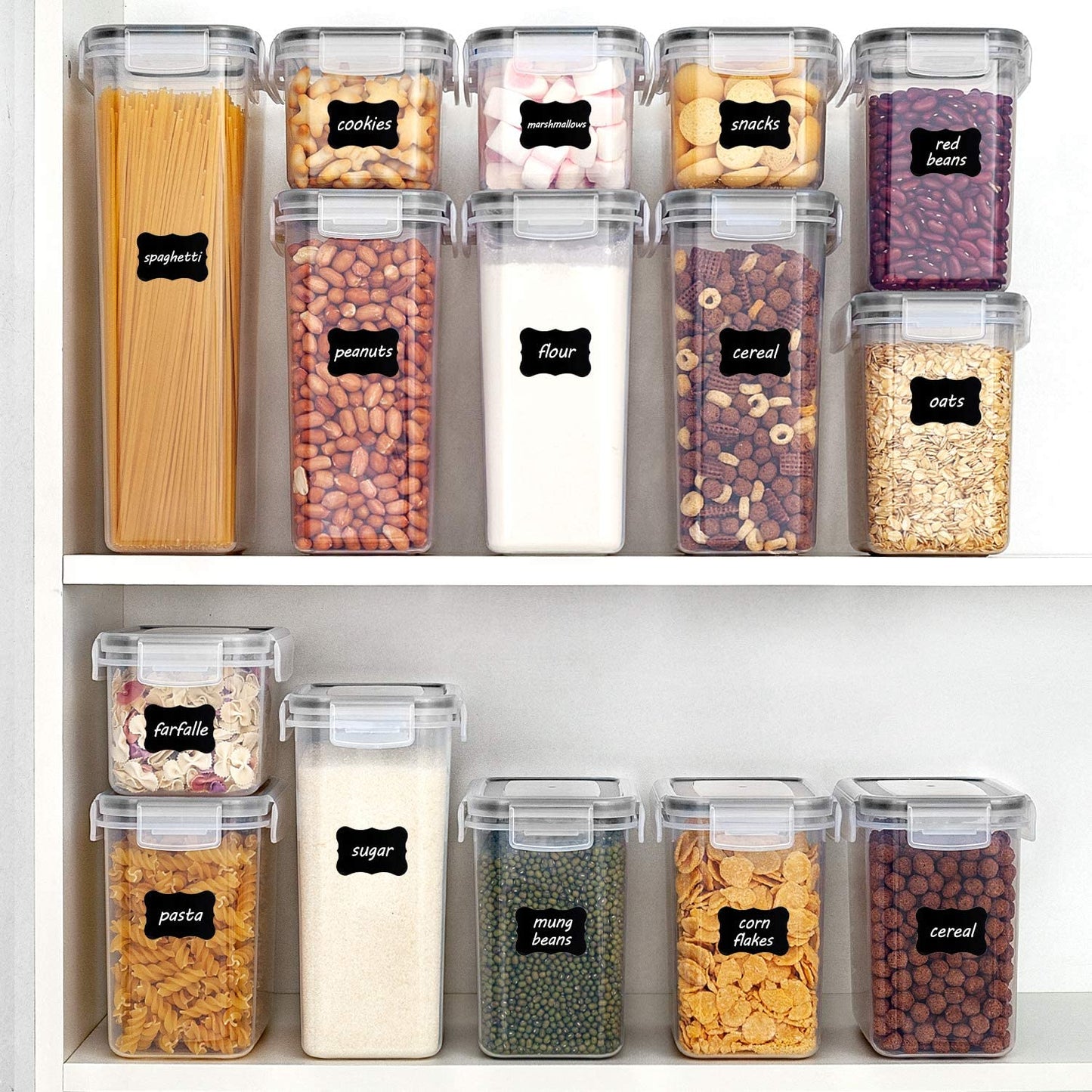 Airtight Food Storage Containers with Lids, 24 Pcs Plastic Kitchen and Pantry Organization Canisters for Cereal, Dry Food, Flour and Sugar, BPA Free, Includes 24 Labels…