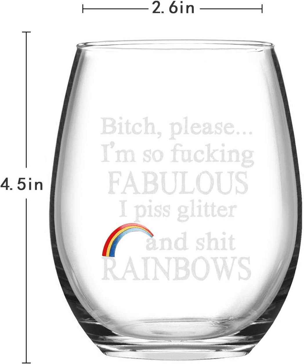 Funny Wine Glass Gift for Women 15Oz, Please I’M so Fabulous I Pee Glitter Stemless Wine Glass, Unique Inspirational Gifts for Women Best Friends Sisters BFF Girlfriends, Birthday Christmas Gifts