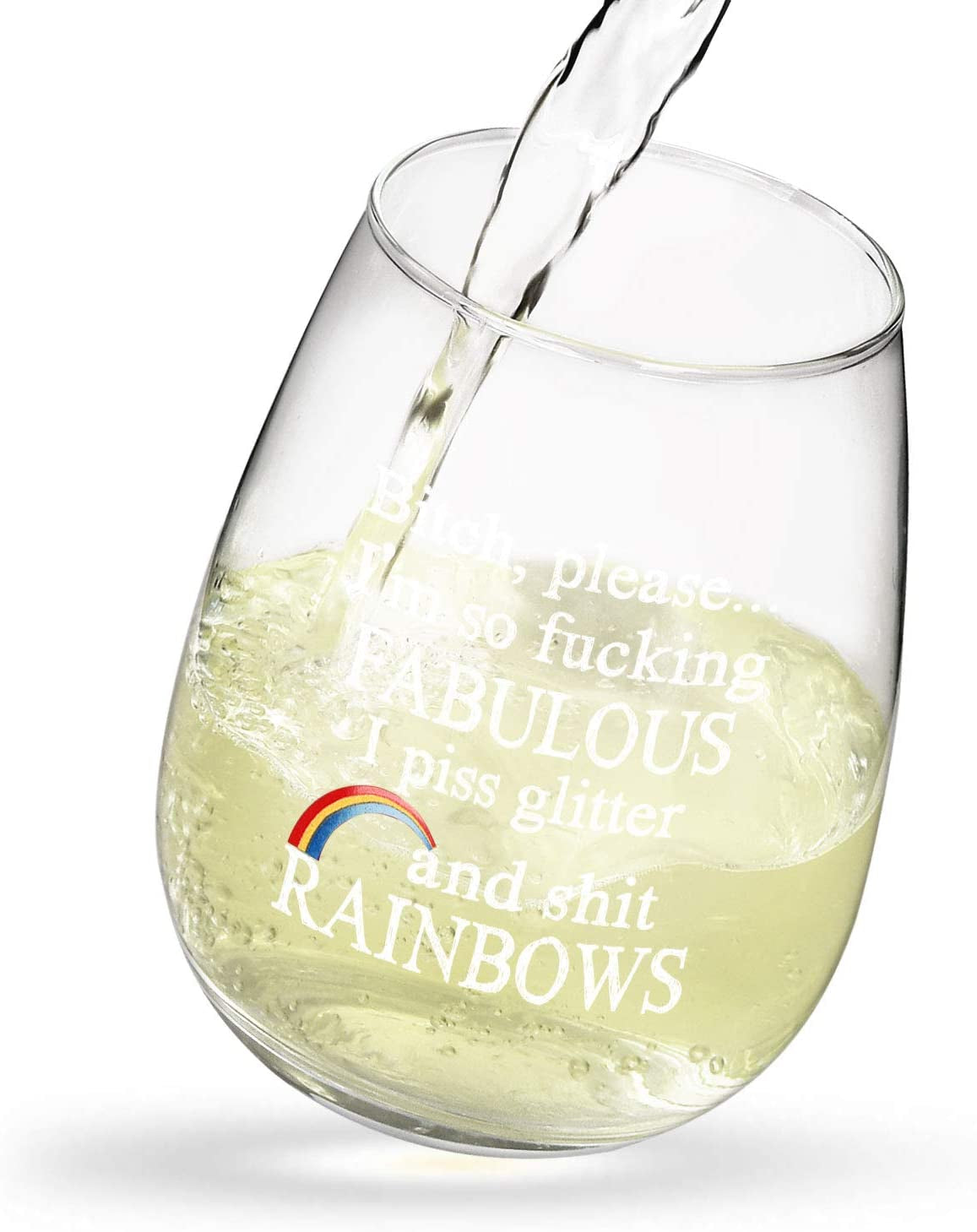 Funny Wine Glass Gift for Women 15Oz, Please I’M so Fabulous I Pee Glitter Stemless Wine Glass, Unique Inspirational Gifts for Women Best Friends Sisters BFF Girlfriends, Birthday Christmas Gifts