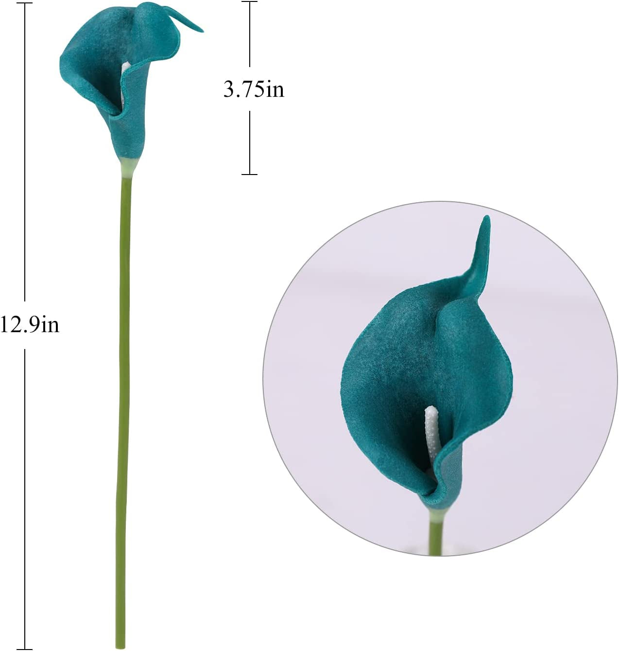 20Pcs Artificial Calla Lily Fake Teal Flowers Wedding Bouquet Real Touch Flower for Bride Wedding Home (Peacock Blue)