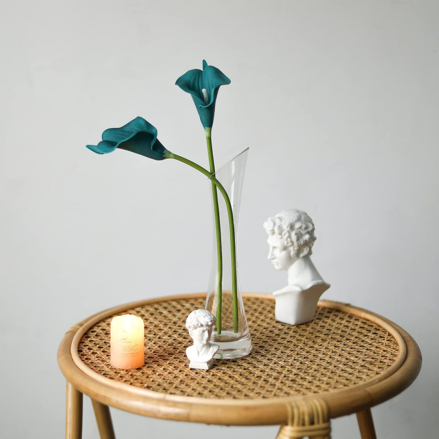 20Pcs Artificial Calla Lily Fake Teal Flowers Wedding Bouquet Real Touch Flower for Bride Wedding Home (Peacock Blue)