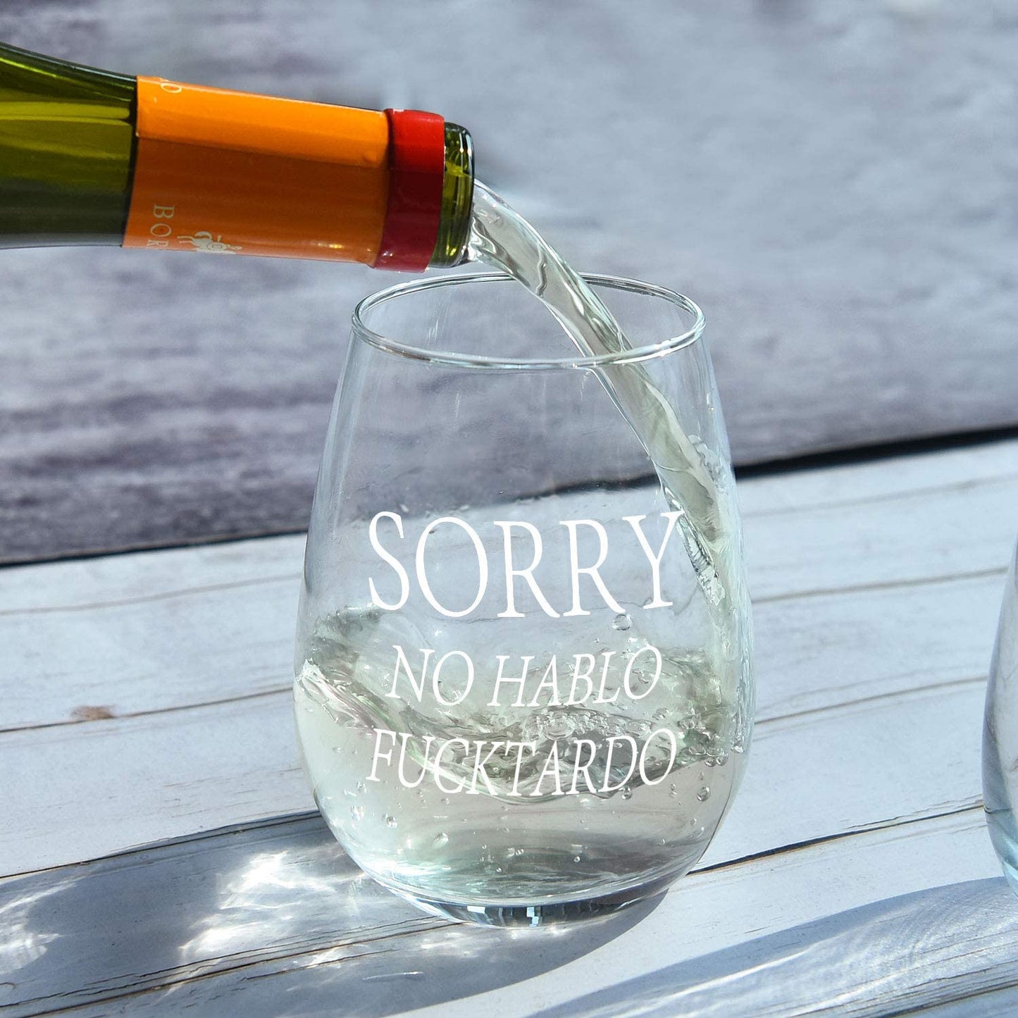 Sorry No Hablo Fuxktardo Wine Glass 15Oz, Funny Stemless Wine Glass Gifts for Women Men, Novelty Birthday Christmas Graduation Gag Gift for Friends BFF Sister Coworkers