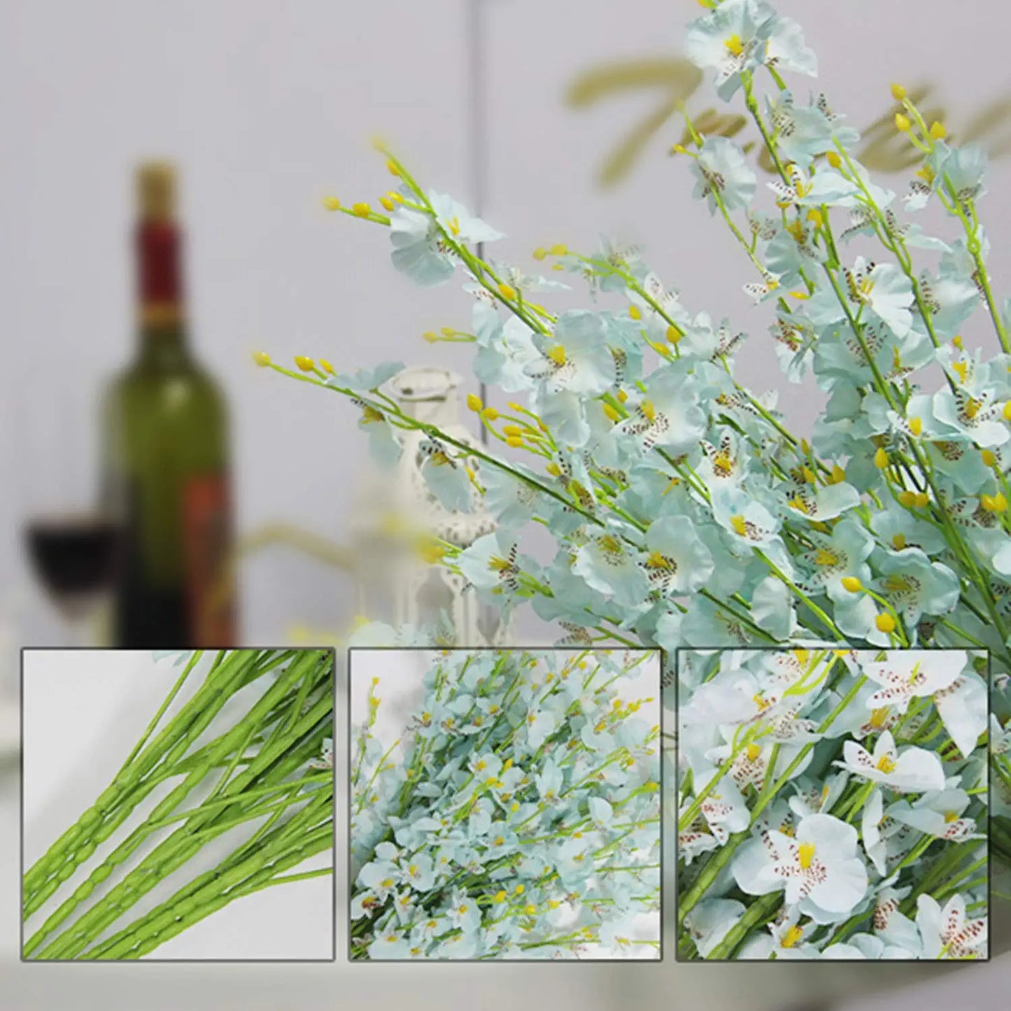 Blue Artificial Orchids Faux Flowers - 10 Pcs 37.5 Inches Real Touch Fake Artificial Flowers for Wedding Home Office Party Hotel Yard Decoration (Blue, 10)