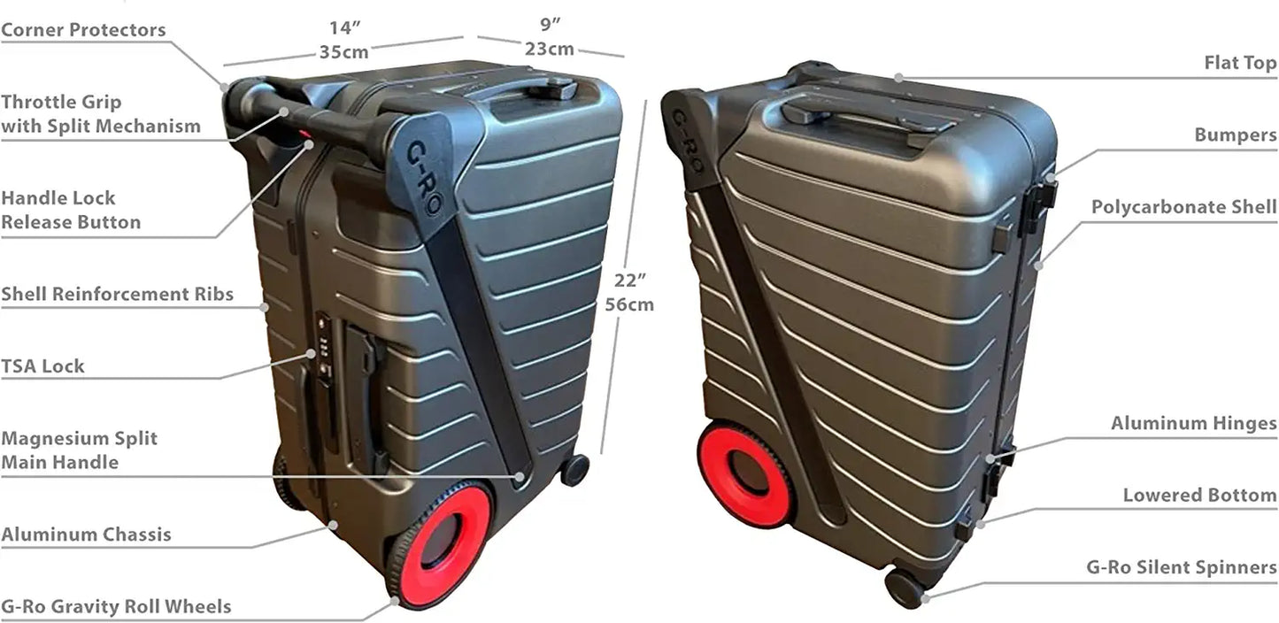 Inchthe Sixinch Push Forward 22 Inch Carry on Luggage with Spinner Wheels Hardside Suitcase Charcoal/Red