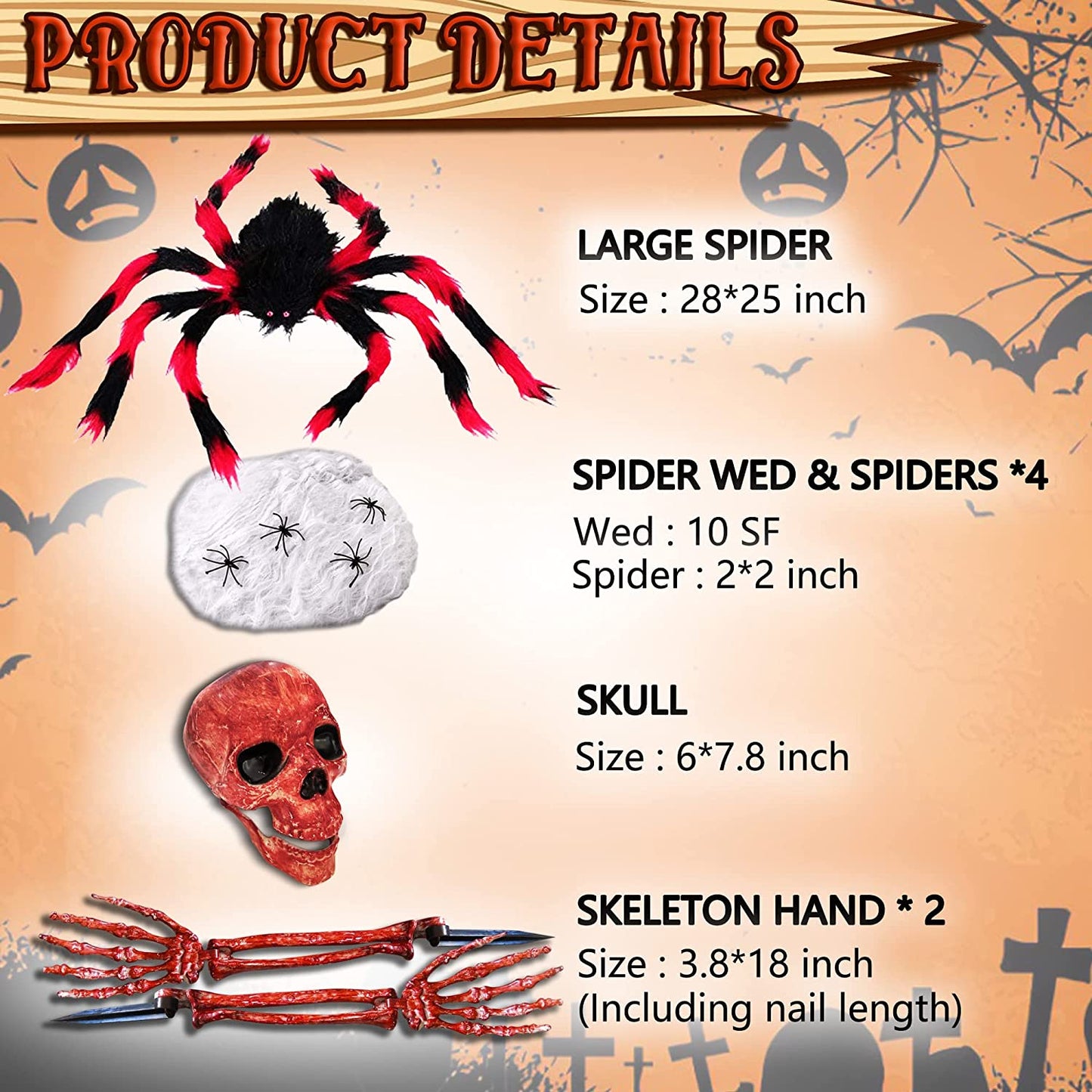 Halloween Decorations Outdoor Skeleton Stake Decor Scary Spider & Web Decoration for Yard Lawn Garden Halloween Party