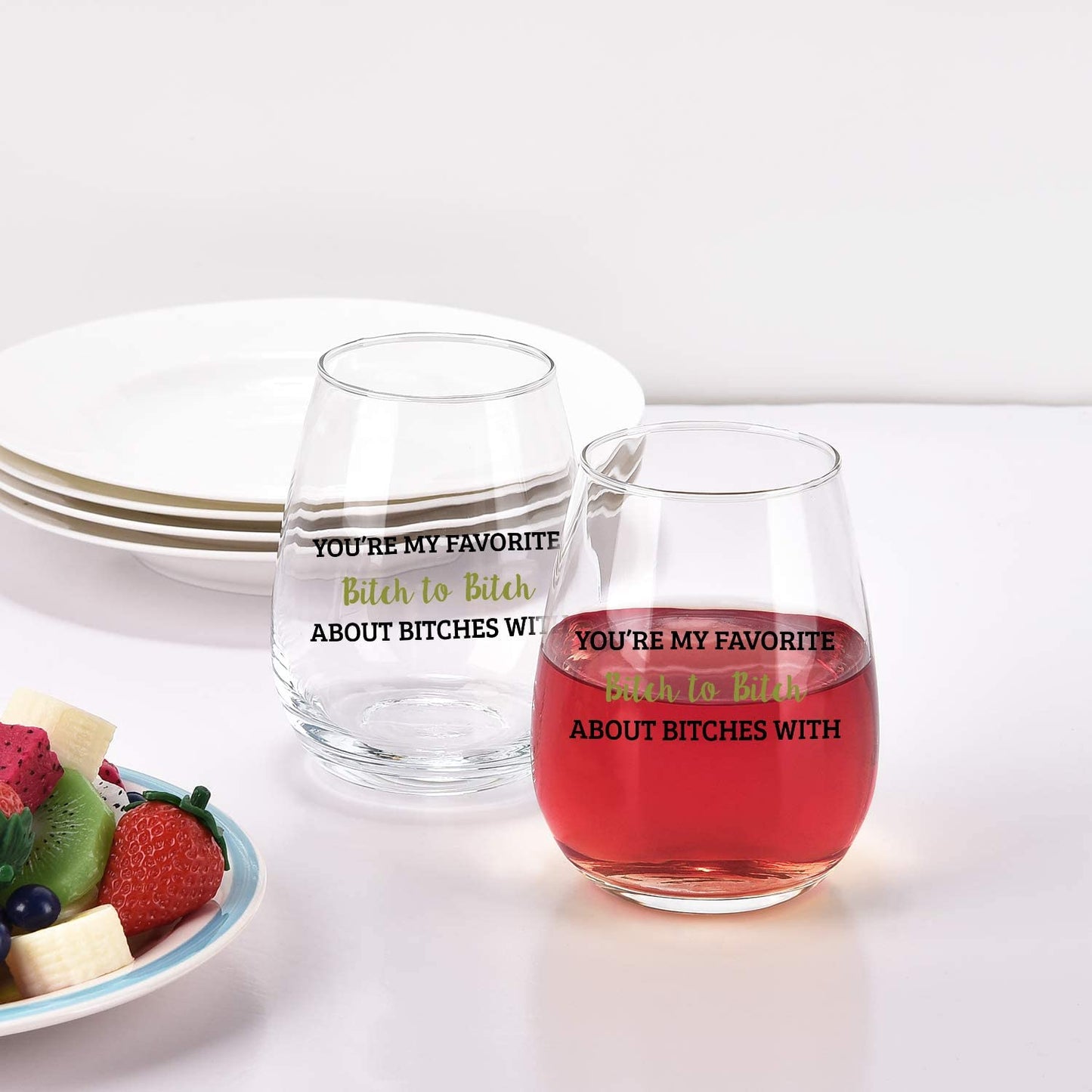Set of 2 Wine Glasses You'Re My Favorite Stemless Wine Glasses for Girls Bachelorette Party Friends Women Her, 15 Oz