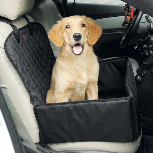 2-In-1 Dog Car Seat Cover Pet Car Hammock Waterproof Cat Carrier Protector for Travel, Car SUV Protection against Dirt and Pet Fur Seat Covers (Black)