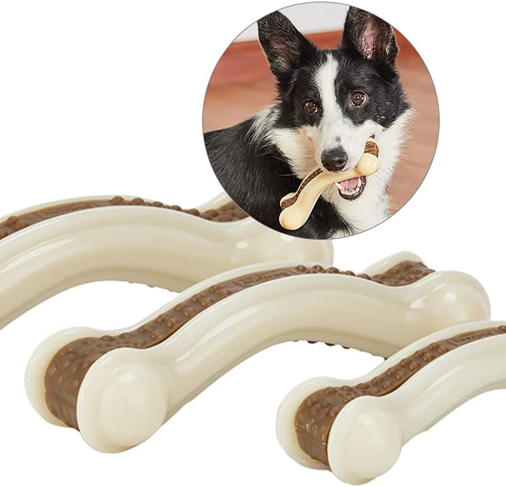 Dog Chew Toys for Aggressive Chewers, Beef Flavor Puppy Teething Chew Toys, Durable Nylon Dog Toys for Medium Dogs, Dog Bones for Aggressive Chewers, Tough Dog Bones for Large Dogs