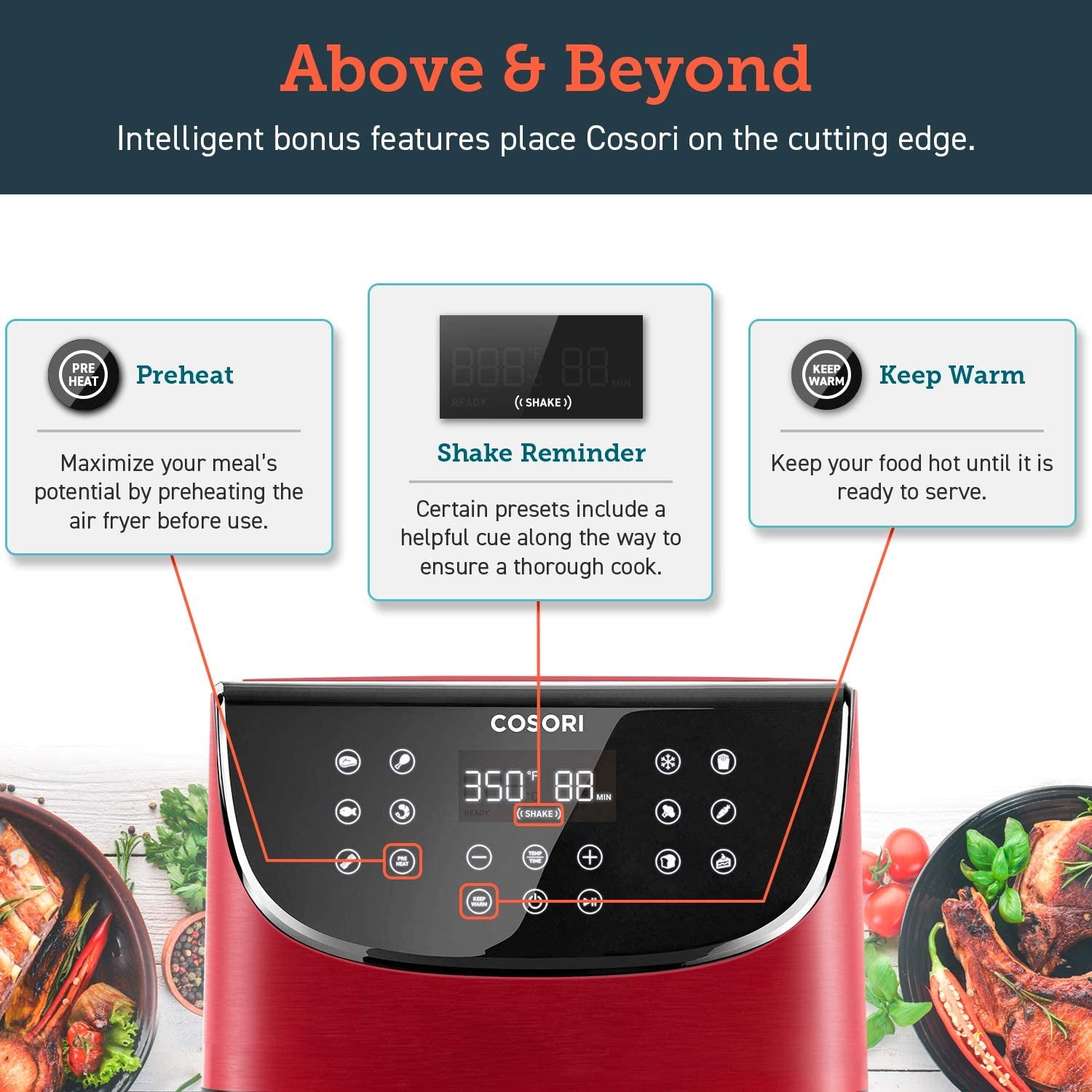 Air Fryer Max XL with 100 Recipes Electric Hot Oven Oilless Cooker LED Touch Screen with 13 Cooking Functions, Preheat and Shake Reminder, Nonstick Basket, 5.8 QT, Red