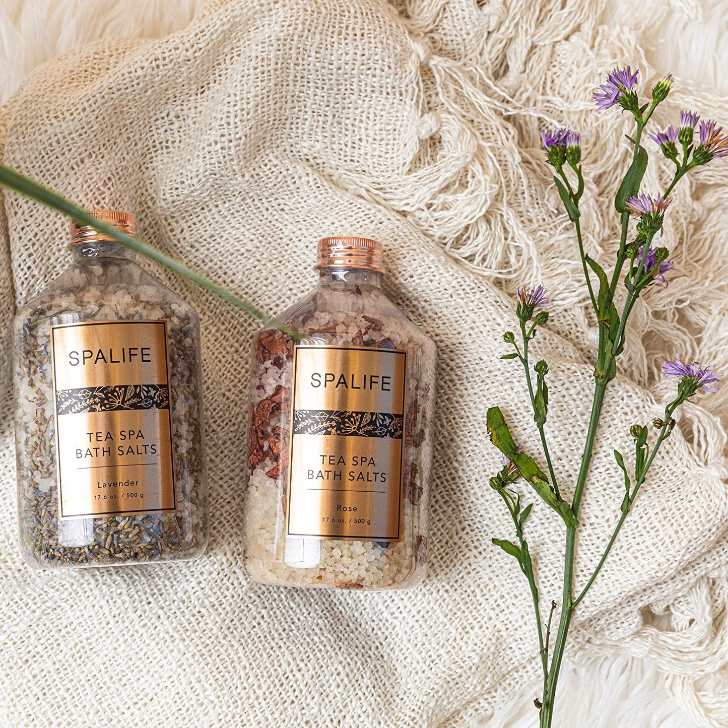 Soothing Petal-Infused Effervescent Mineral Bath Salts - 2 Pack 17.6 Oz. Ea (Lavender & Rose)