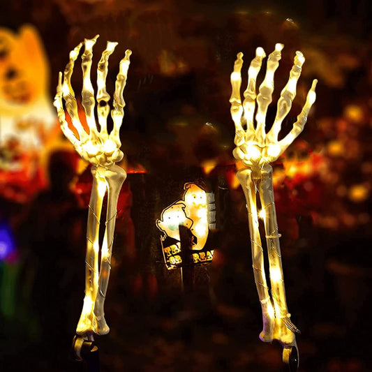Halloween Decorations 2PCS Lighted Skelton Arm Stakes 48 LED Halloween Décor Light up Halloween Skeleton Decorations with Timer Waterproof Battery Operated Outdoor Ornament Yard Decor Holiday Party
