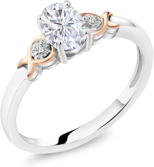 925 Sterling Silver and 10K Rose Gold Created Moissanite by  and White Diamond Women Engagement Ring (0.91 Cttw, Available in Size 5, 6, 7, 8, 9)