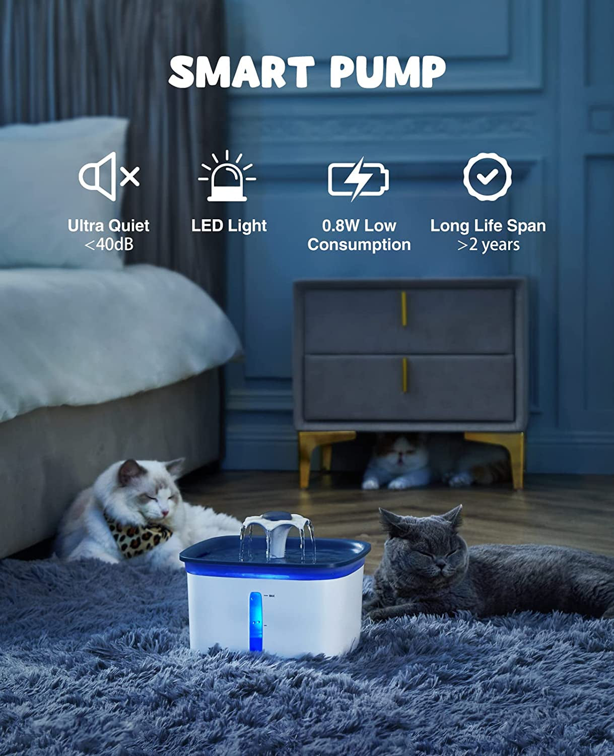 95Oz/2.8L Pet Fountain, Automatic Cat Water Fountain Dog Water Dispenser with Smart Pump for Cats, Dogs, Multiple Pets (Blue, Plastic)