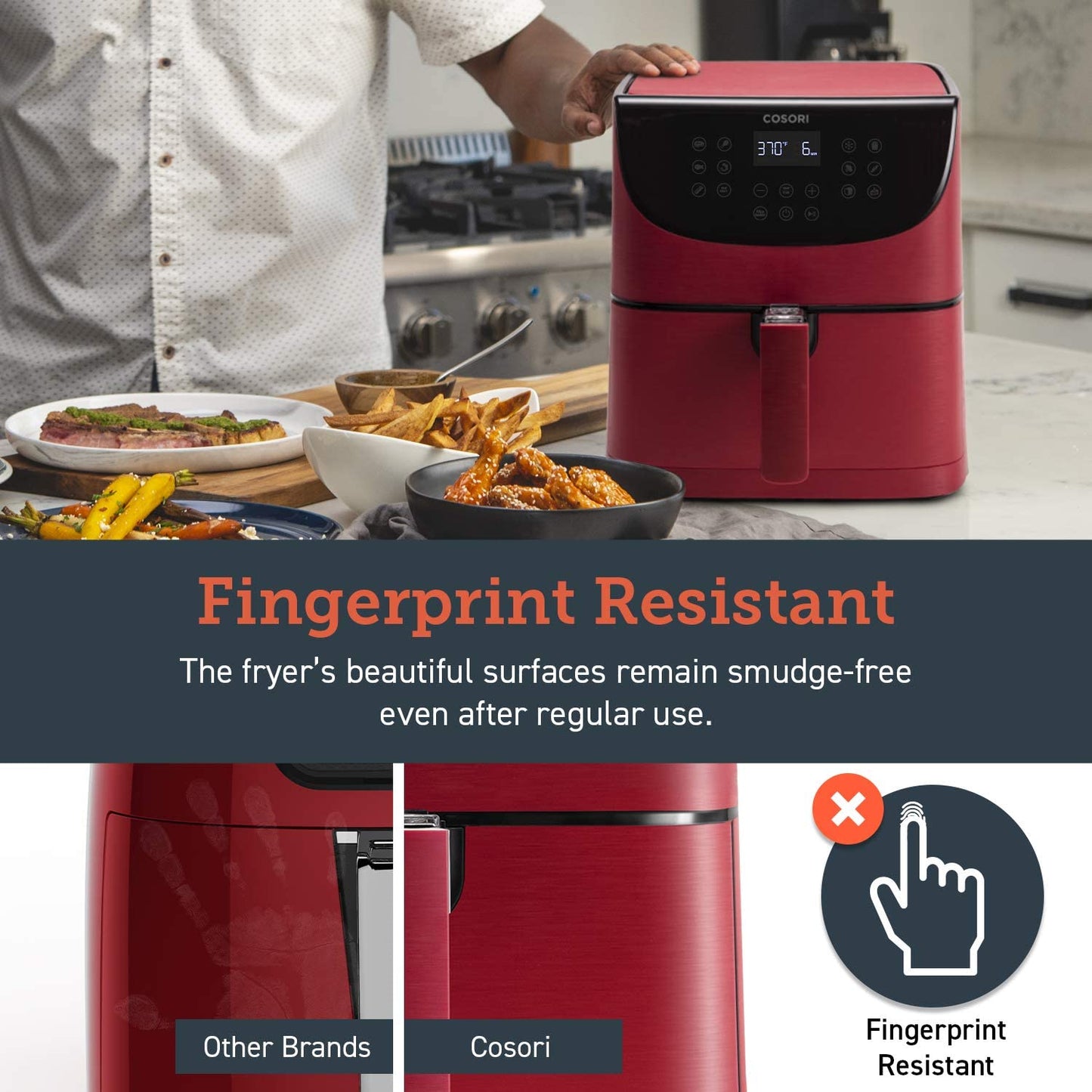 Air Fryer Max XL with 100 Recipes Electric Hot Oven Oilless Cooker LED Touch Screen with 13 Cooking Functions, Preheat and Shake Reminder, Nonstick Basket, 5.8 QT, Red