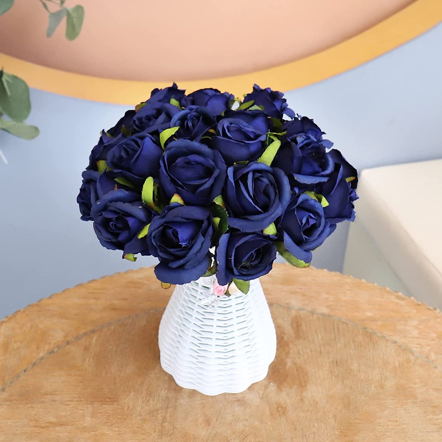 24 PCS Artificial Flowers, Real Touch Fake Flowers for Decoration, Artificial Rose with Stems for Room Decor and Home Wedding Party Baby Shower Centerpieces Decorations (Navy Blue)
