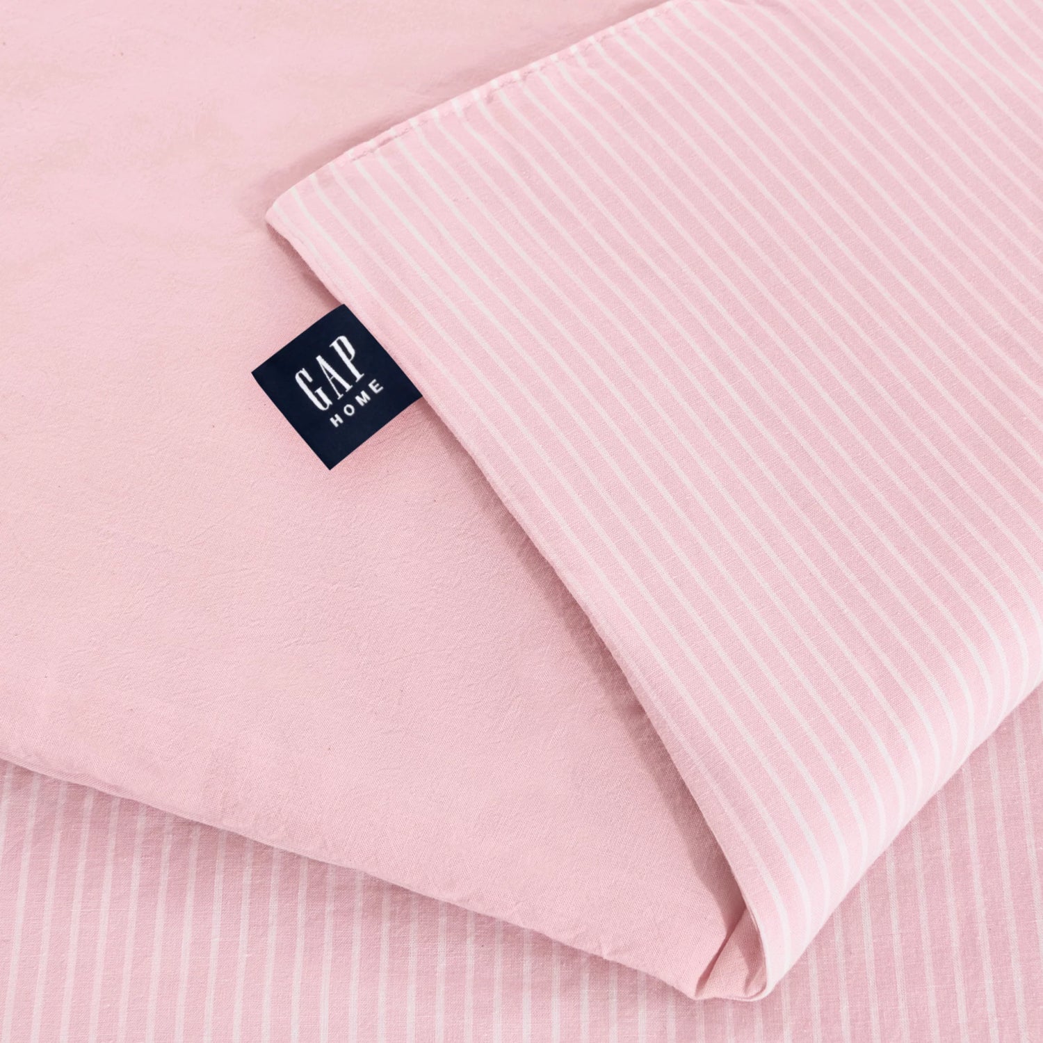 Yarn Dyed Washed Chambray Stripe Reversible Organic Cotton Comforter Set, Twin, Blush, 2-Pieces