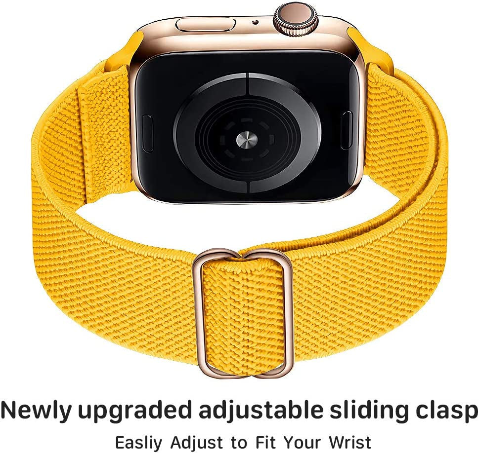 Stretchy Nylon Solo Loop Strap Compatible with Apple Watch Bands 44Mm 42Mm, Adjustable Stretch Braided Elastic Band Sport Women Men Strap Compatible with Iwatch Series 6/5/4/3/2/1 Se,Yellow