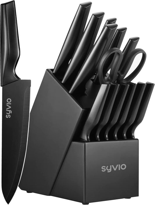 Knife Sets for Kitchen with Block, Kitchen Knife Sets 14 Piece with Built-In Sharpener, Kitchen Knives for Chopping, Slicing, Dicing&Cutting