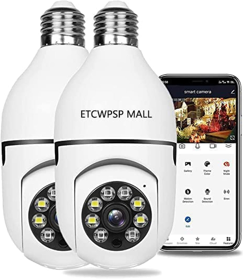 Light Bulb Camera Wifi Outdoor, 1080P Smart Light Bulb Camera Security Camera, Wireless Bulb Camera 360 Degree Wifi Outdoor Indoor Panoramic Camera (1Pc-White)