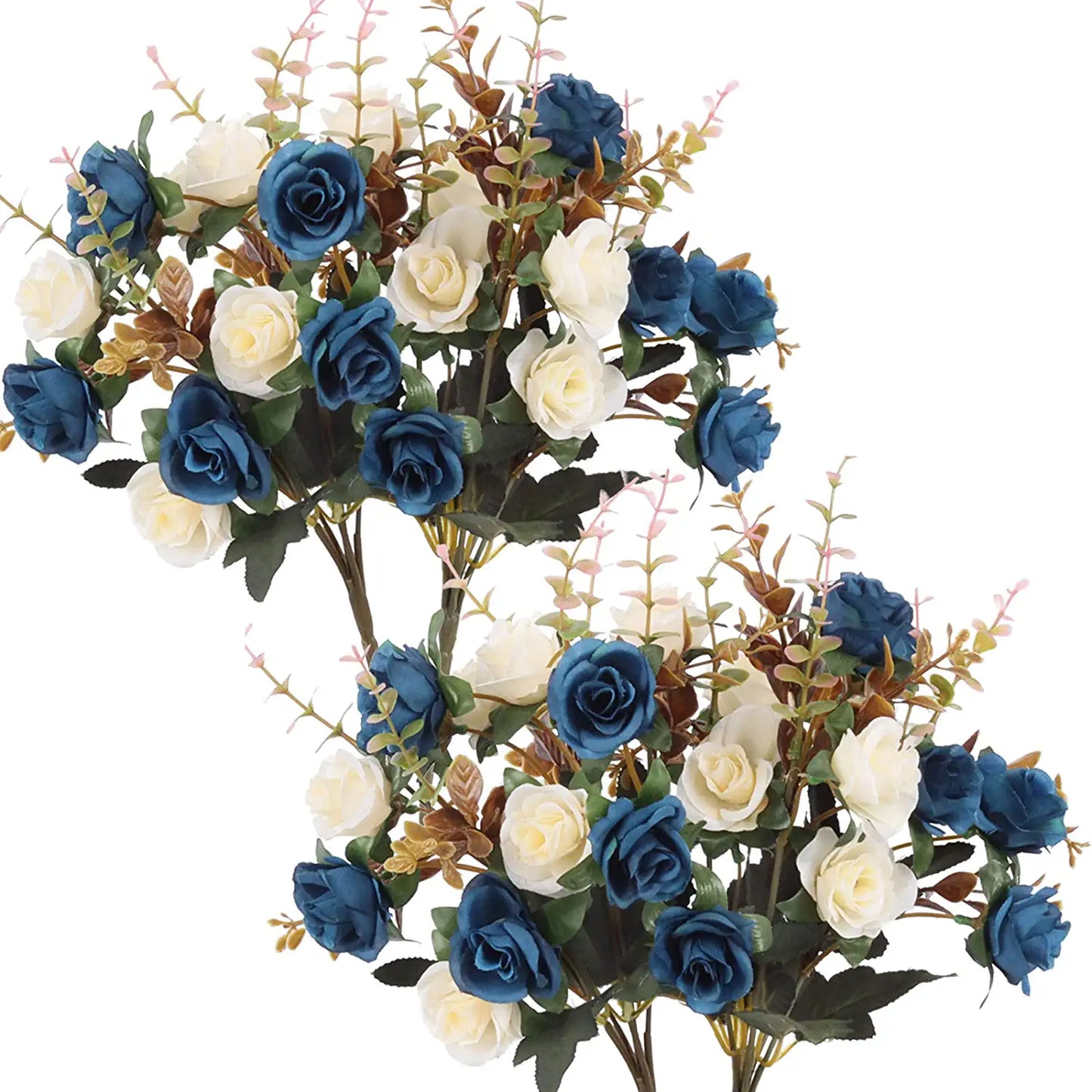 4 Bunches of Artificial Roses.。48 Small Roses，Plastic Silk Flower, Suitable for Plant Decoration of Family Hotel Wedding Christmas Office Table.（Dark Blue）…