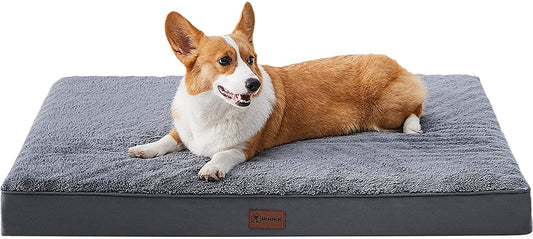 Orthopedic Dog Bed Waterproof Dog Beds with Removable Washable Cover Anti-Slip Egg Foam Pet Sleeping Mattress for Large, Jumbo, Medium Dogs, Dark Grey, 30 X 20 Inch