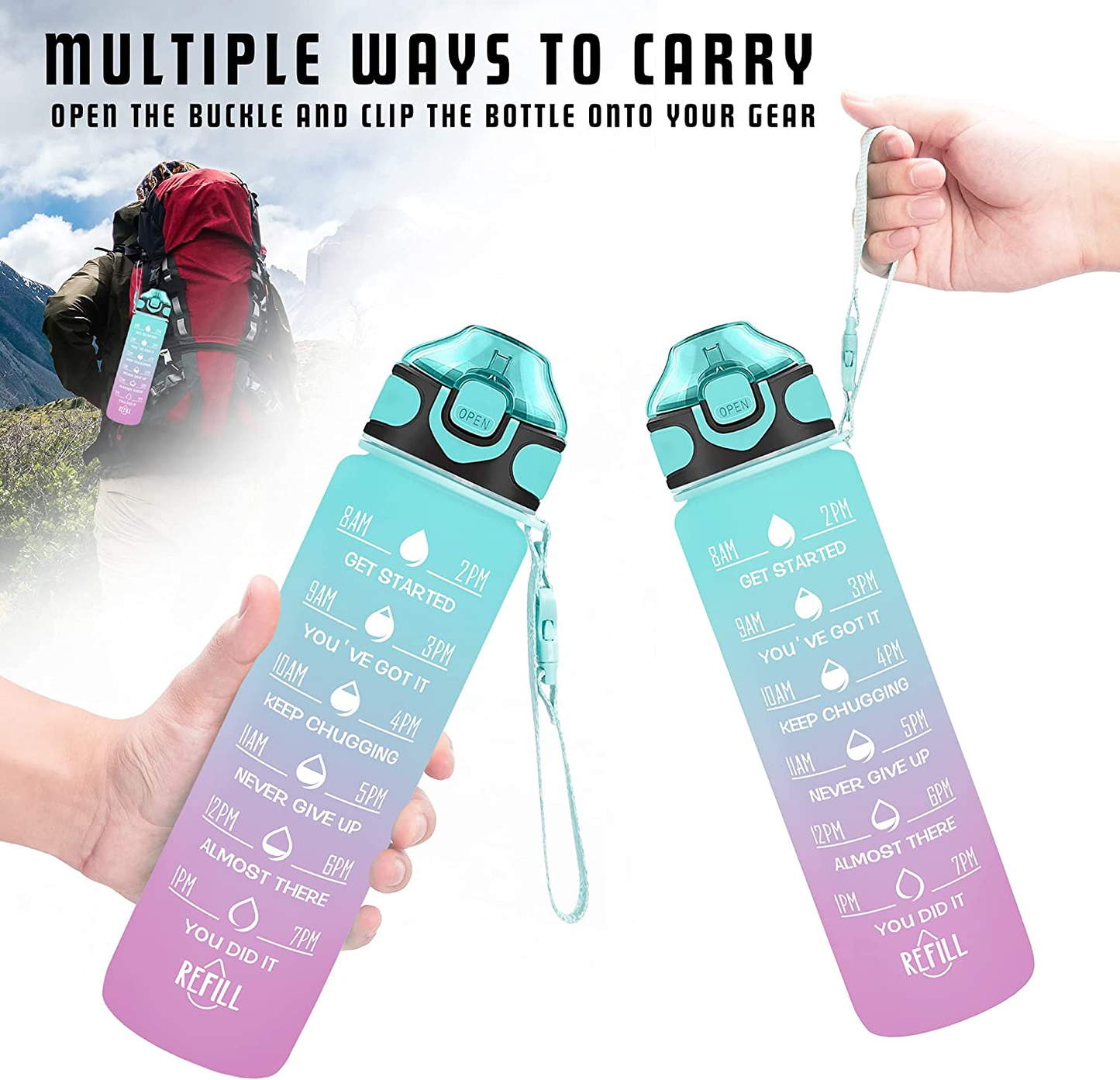 32 Oz Water Bottles with Times to Drink and Straw, Motivational Drinking Water Bottle with Carrying Strap, Leakproof BPA & Toxic Free, Ensure You Drink Enough Water for Fitness Gym Outdoor