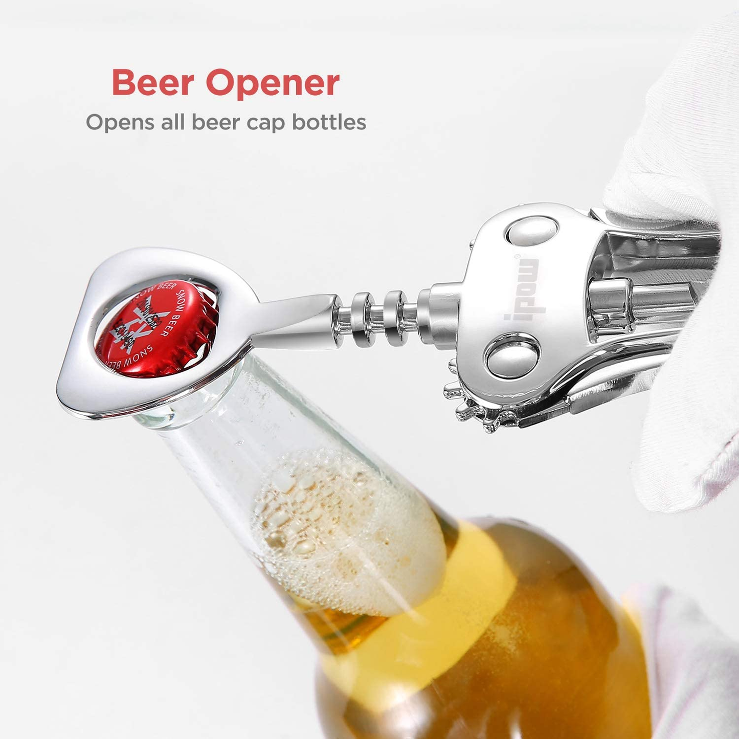 Wine Opener Wing Corkscrew, Build-In Wine Bottle Opener, Manual Multiunctional Cork Screw for Waiter & Bartender, Heavy Duty, Silver