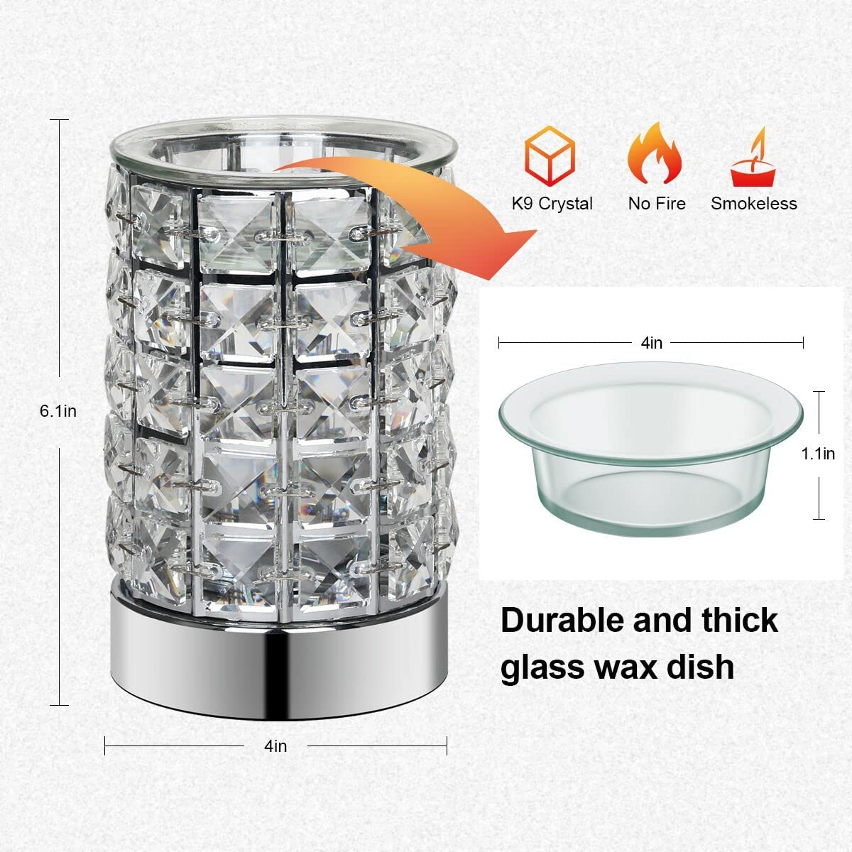 Crystal Touch Electric Wax Melts Warmer with Dimmable，Fragrance Candle Melter Warmer for Warming Scented Candle Oil Burner- Spa,Aromatherapy (Transparent Crystal)