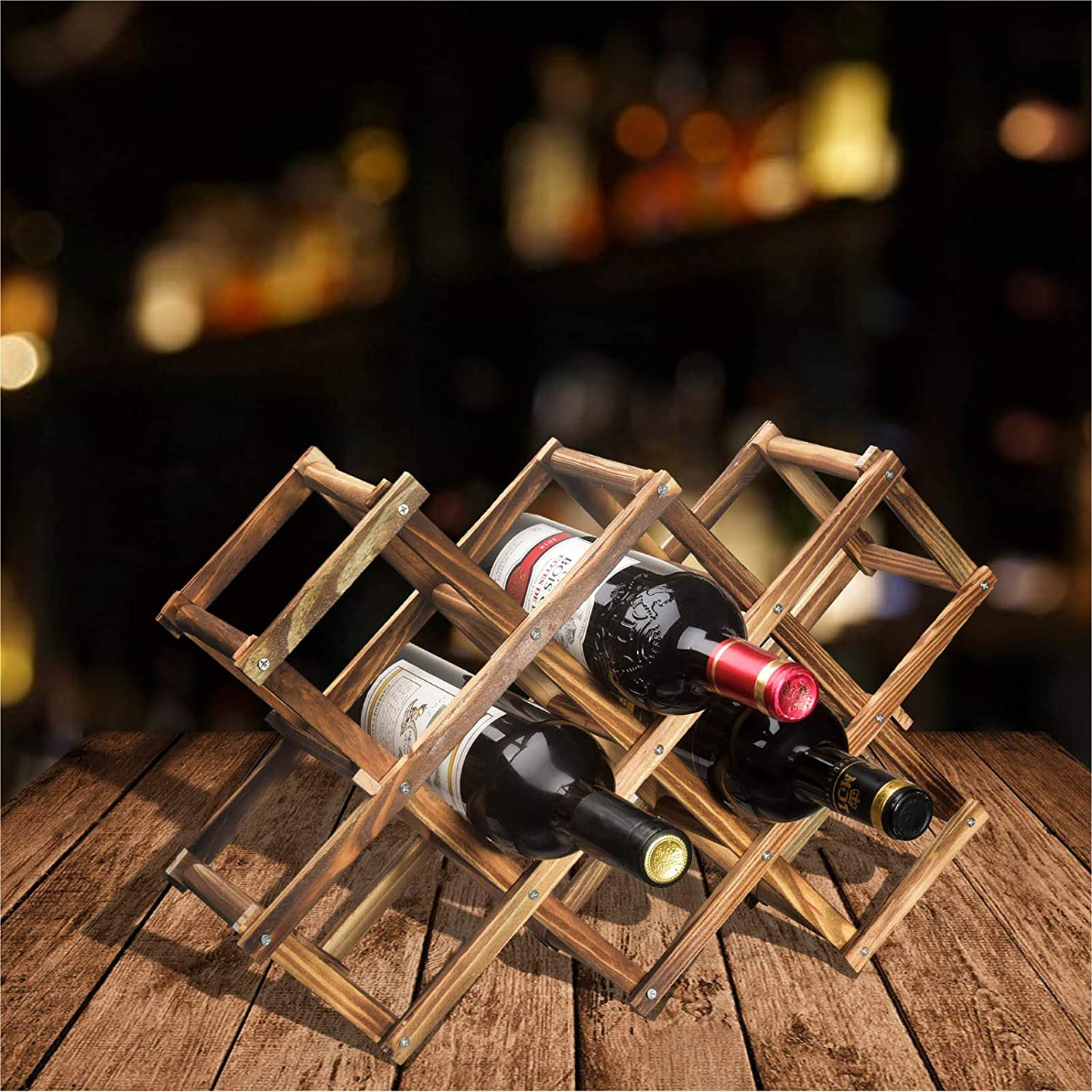 Wine Rack Countertop, Wine Bottle Holder Table Wine Racks Freestanding Floor, Wooden Foldable 10 Bottles Wine Storage for Wine Cabinet, Home Kitchen, Dining Room, Pantry, Wine Cellar, Bar