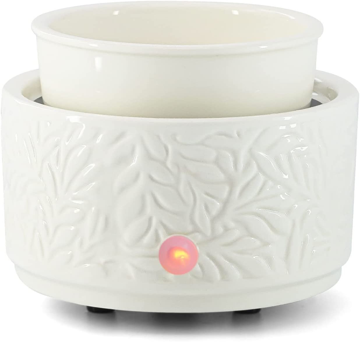 Wax Melt Warmer Burner Ceramic 3-In-1 Oil Burner Electric Wax Melt Warmer Wax Warmer Burner Melter Fragrance Warmer for Home Office Bedroom Aromatherapy Gift& Décor (White Leaves)