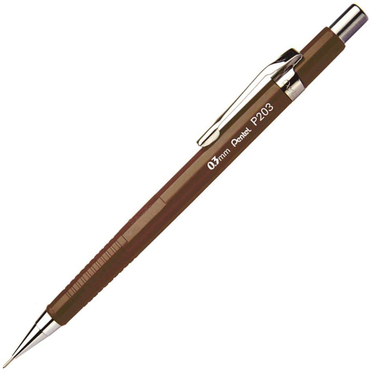 Pentel 0.3Mm P200 Series Mechanical Pencil Lead with Brown Barrel