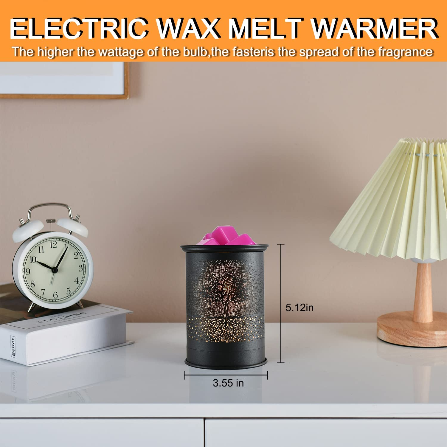 Metal Wax Melt Warmer  Candle Wax Warmer for Scented Wax Melter Electric Wax Burner Wax Melts Wax Cubes Black Candle Lamp for Home Office Decor(Tree)