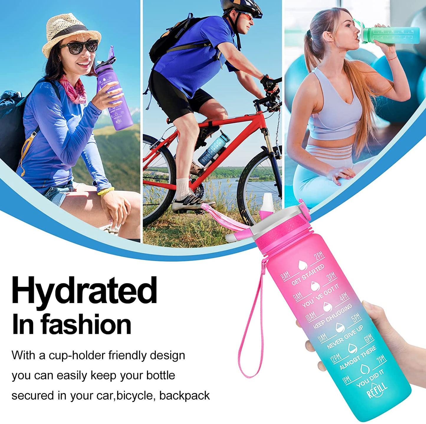 32OZ Water Bottles with Removable Straw & Time Marker, Motivational Water Bottle with BPA Free Tritan Material, Leakproof Water Jug for Fitness Sports