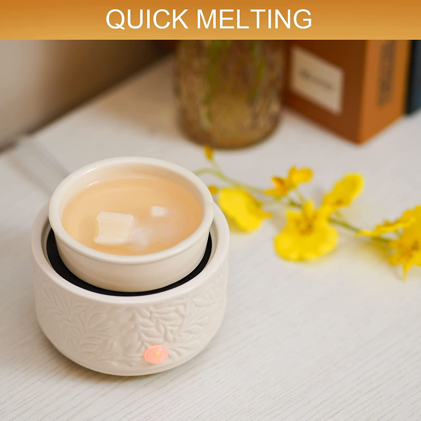 Wax Melt Warmer Burner Ceramic 3-In-1 Oil Burner Electric Wax Melt Warmer Wax Warmer Burner Melter Fragrance Warmer for Home Office Bedroom Aromatherapy Gift& Décor (White Leaves)