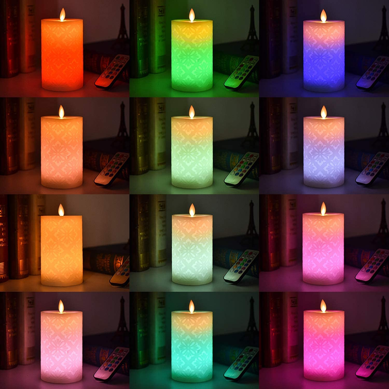 Flickering Flameless Candles, Set of 1 Real Wax Color Changing LED Pillar Candles Battery Operated Realistic 3D Dancing Flame Fake Candles with 18-Key Remote Control for Halloween Christmas