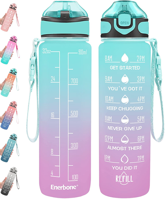 32 Oz Water Bottles with Times to Drink and Straw, Motivational Drinking Water Bottle with Carrying Strap, Leakproof BPA & Toxic Free, Ensure You Drink Enough Water for Fitness Gym Outdoor