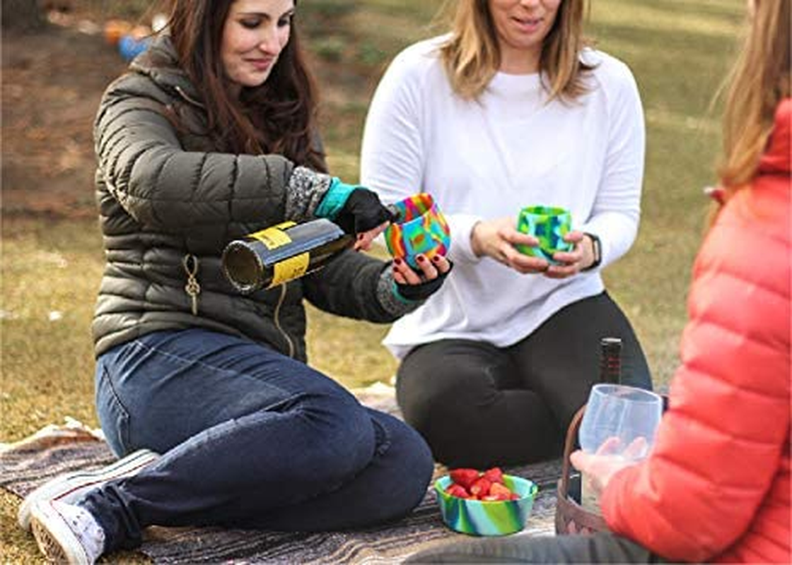 Silicone Unbreakable Wine Glass 2-Pack. Reusable & Shatterproof Wine Tumblers for Parties, Picnics, Beaches and Boats. Silicone Stemless Wine Cups. Guaranteed for Life (2-Pack, Hippy Hop)