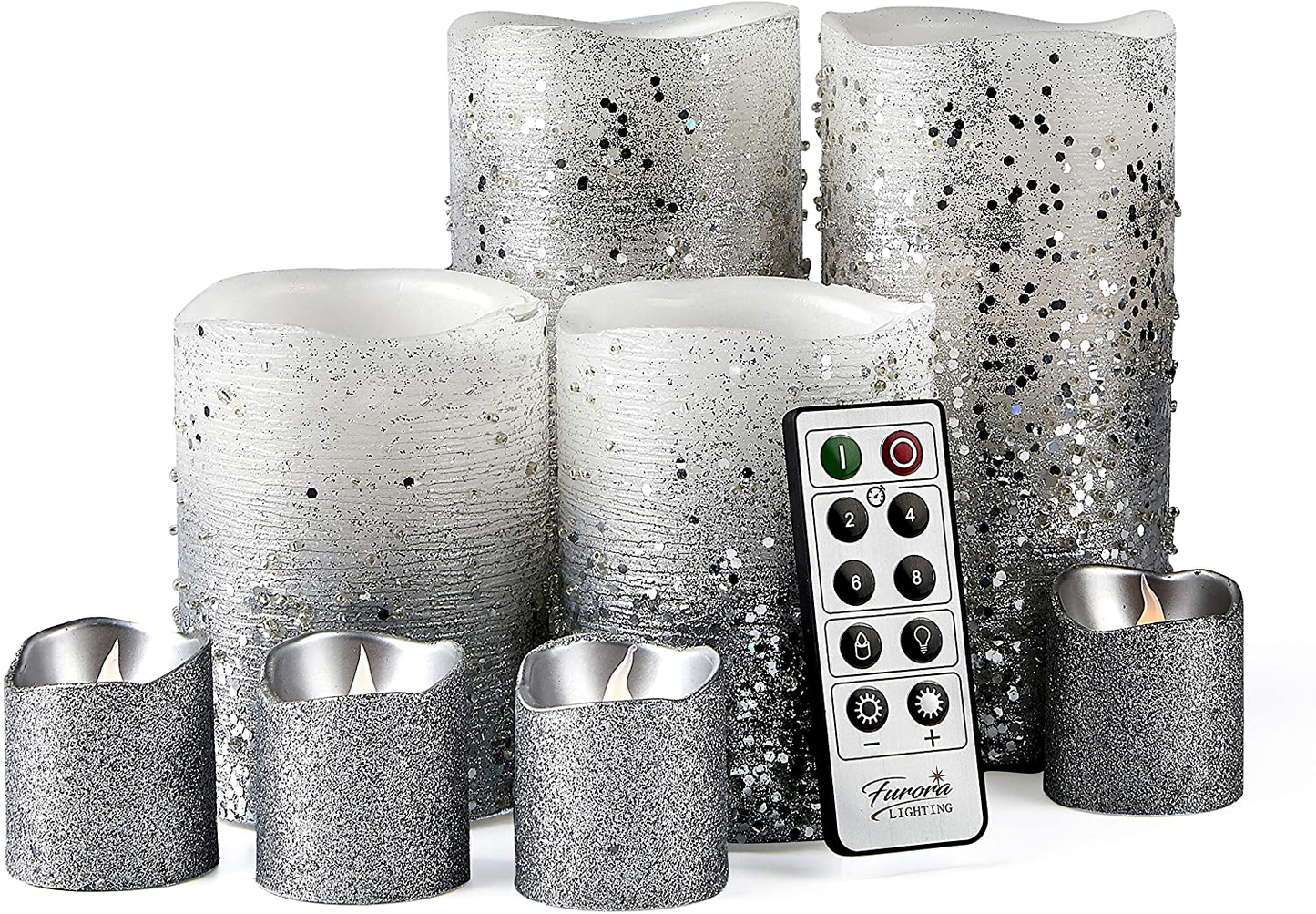 Silver Flameless Candles with Remote Control, Pack of 8 Real Wax LED Candle Battery Operated Pillar Candles and Votive Candles for Home Decor, 8 Flickering Electric Candles Gift Set