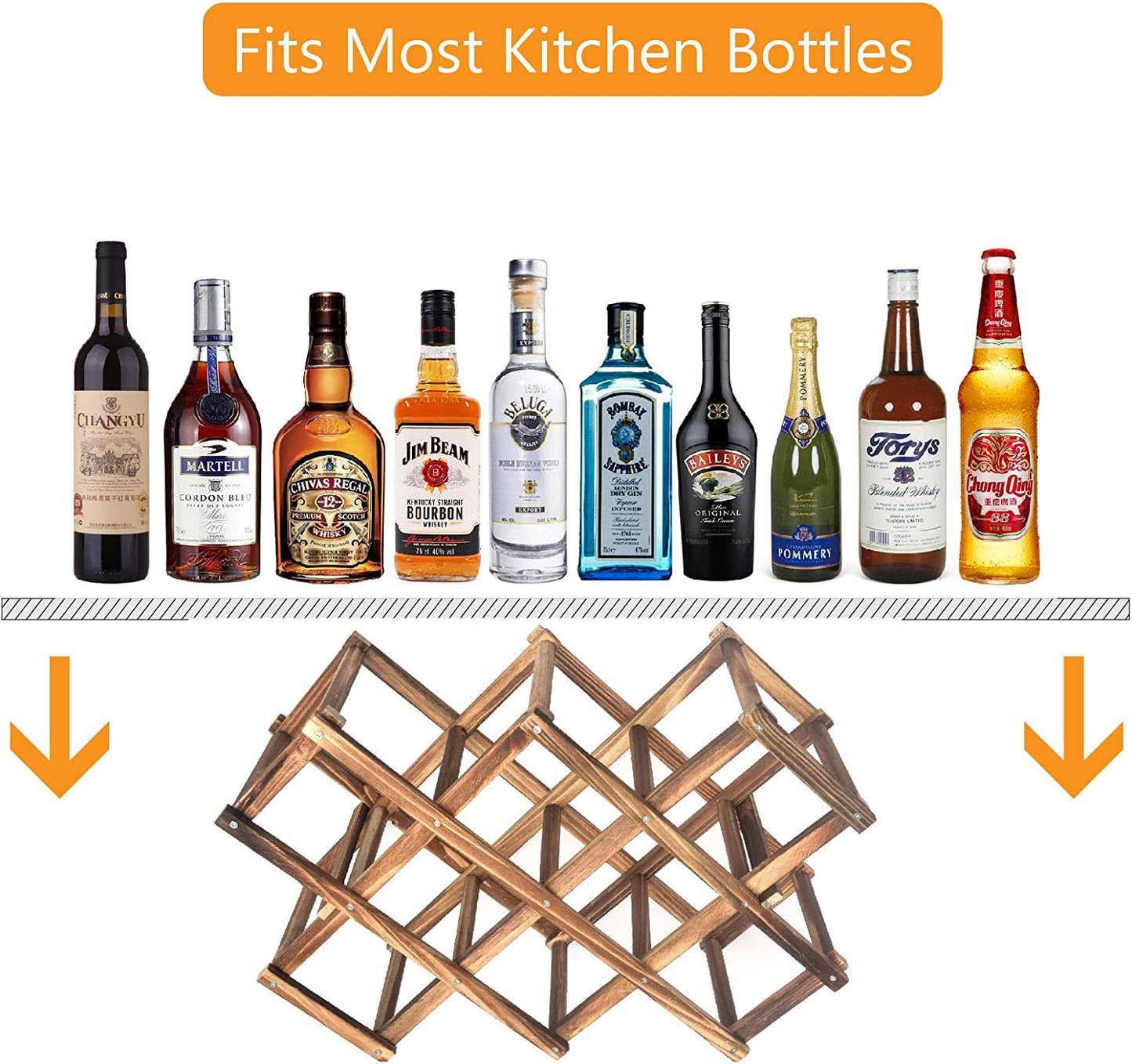 Wine Rack Countertop, Wine Bottle Holder Table Wine Racks Freestanding Floor, Wooden Foldable 10 Bottles Wine Storage for Wine Cabinet, Home Kitchen, Dining Room, Pantry, Wine Cellar, Bar