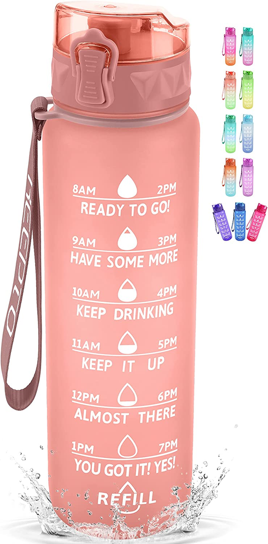 32 Oz Water Bottle with Straw,Bpa Free Water Jug with Time Marker