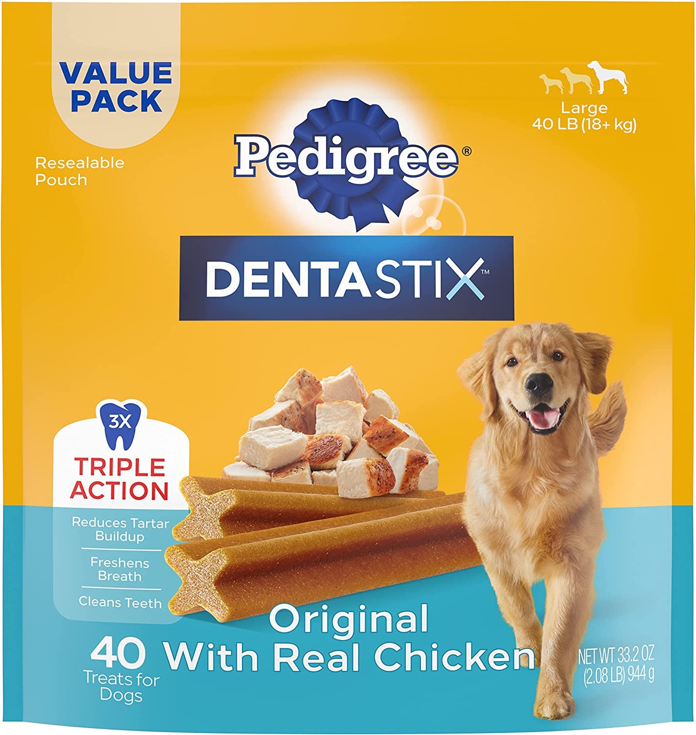 DENTASTIX Large Dog Dental Treats Original Flavor Dental Bones, 40 Count (Pack of 1)