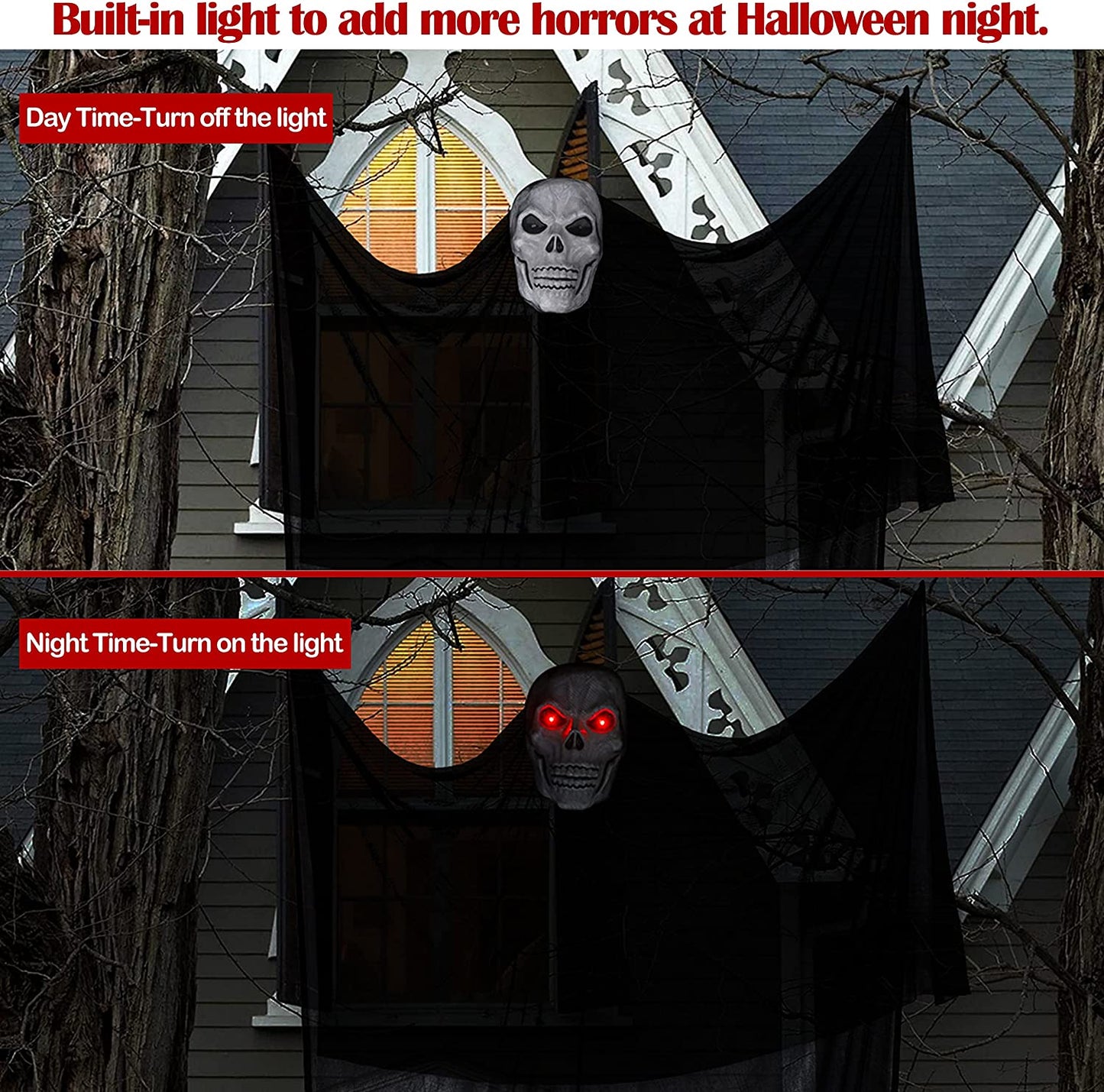 13.94Ft Halloween Ghost Hanging Activated Decorations with LED Light-Up Red Eyes&Voice, Scary Creepy Indoor Outdoor Decor(Batteries Not Included)